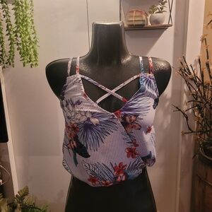Japna Blue Floral Print Tank Top XS